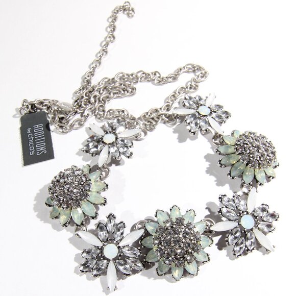 NWT Additions by Chico's Silver Tone Flower Rhinestone Necklace - Picture 6 of 8